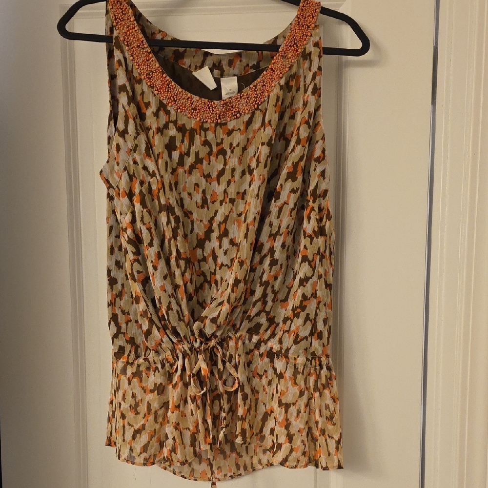 Emma James Patterned Tank Top with Beaded Neckline